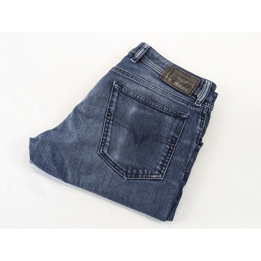 Diesel Waykee‎ Jeans Mens 31x28 Regular Straight Stretch Blue Embroidered Button